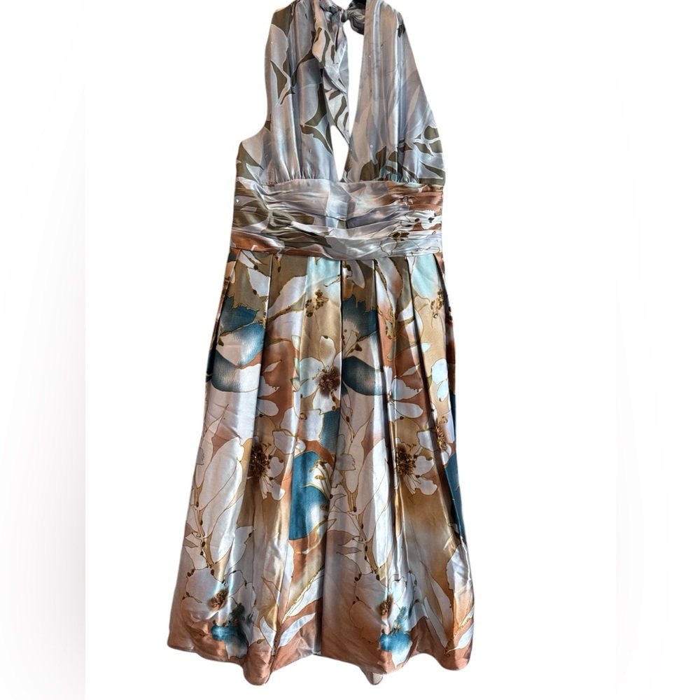 ADRIANNA PAPELL 100% SILK HALTER KNEE LENGTH DRESS